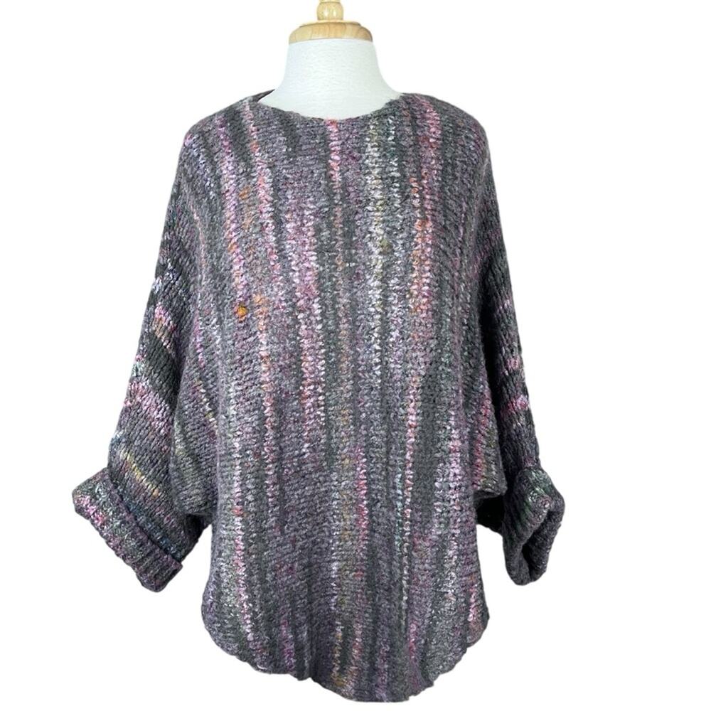 Berretti Chunky Wool Blend Knit Tunic Sweater Women Medium Pink Grey Lagenlook